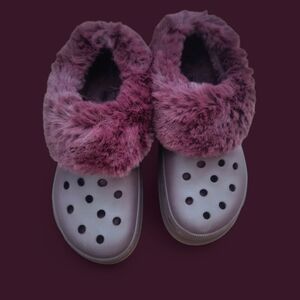 Womens Crocs Furever Crush Platform Clogs w/ faux fur lining